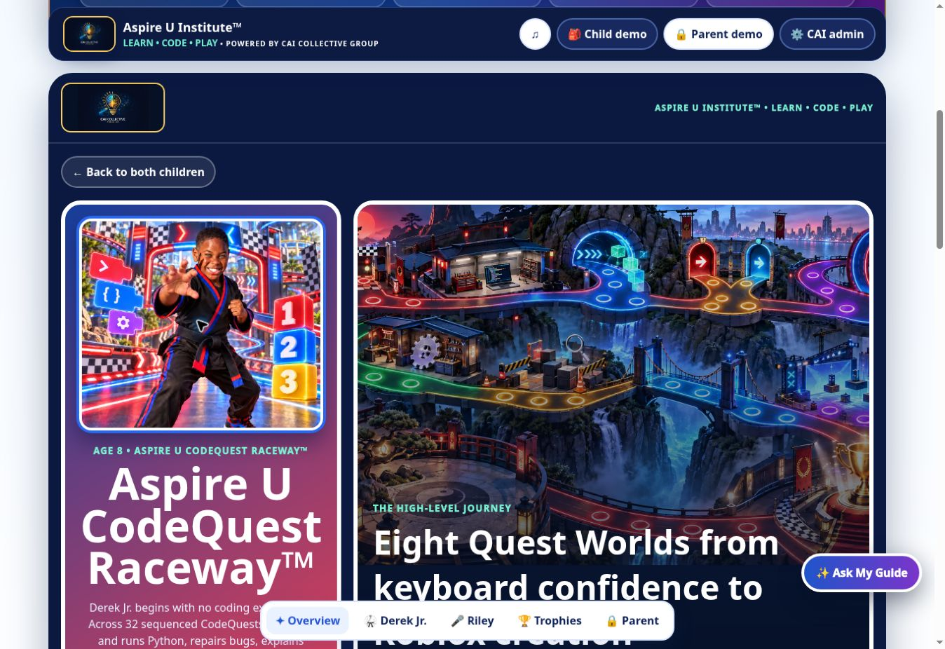 CodeQuest Raceway learner journey overview